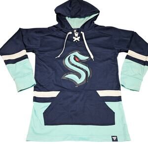 Seattle Kraken Fanatics Lace‎ Up Hoodie Navy Aqua NHL Pullover Sweatshirt Small